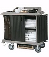 View: 6192 Compact Housekeeping Cart with Doors, Vinyl Bag, Bumpers and Vacuum Holder